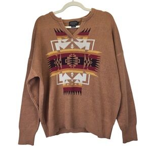 Pendleton Chief Joseph Aztec Womens Sweater Large Cotton Southwestern Tribal